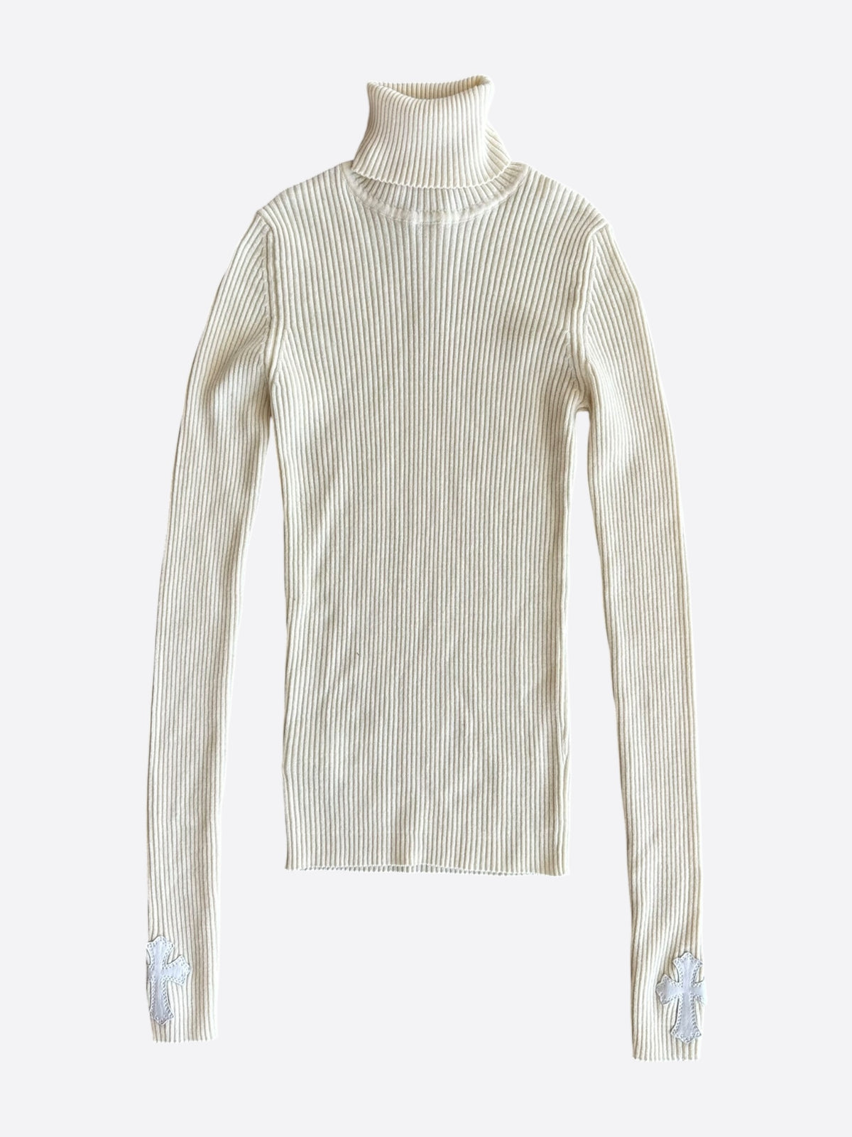 Chrome Hearts Cream Cashmere Cross Patch Women's Turtleneck Sweater