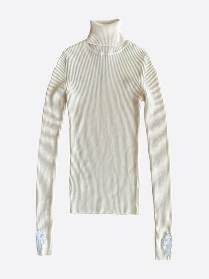 Chrome Hearts Cream Cashmere Cross Patch Women's Turtleneck Sweater