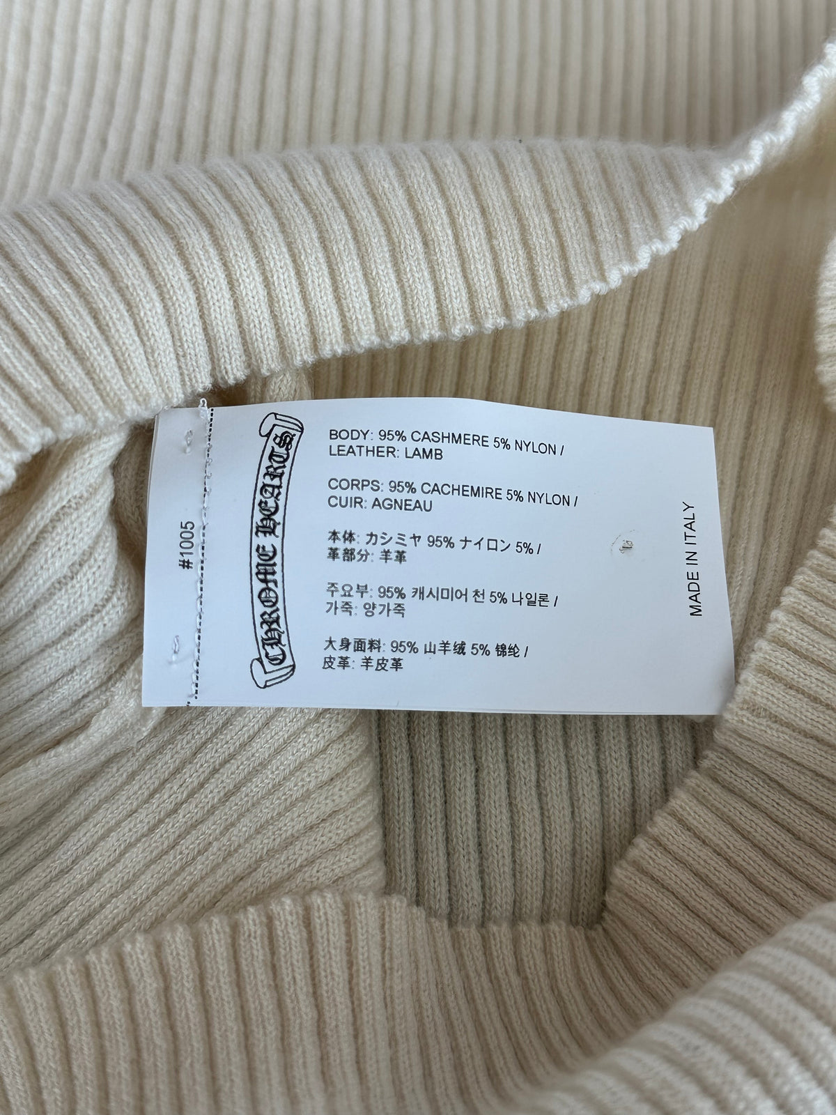 Chrome Hearts Cream Cashmere Cross Patch Women's Turtleneck Sweater