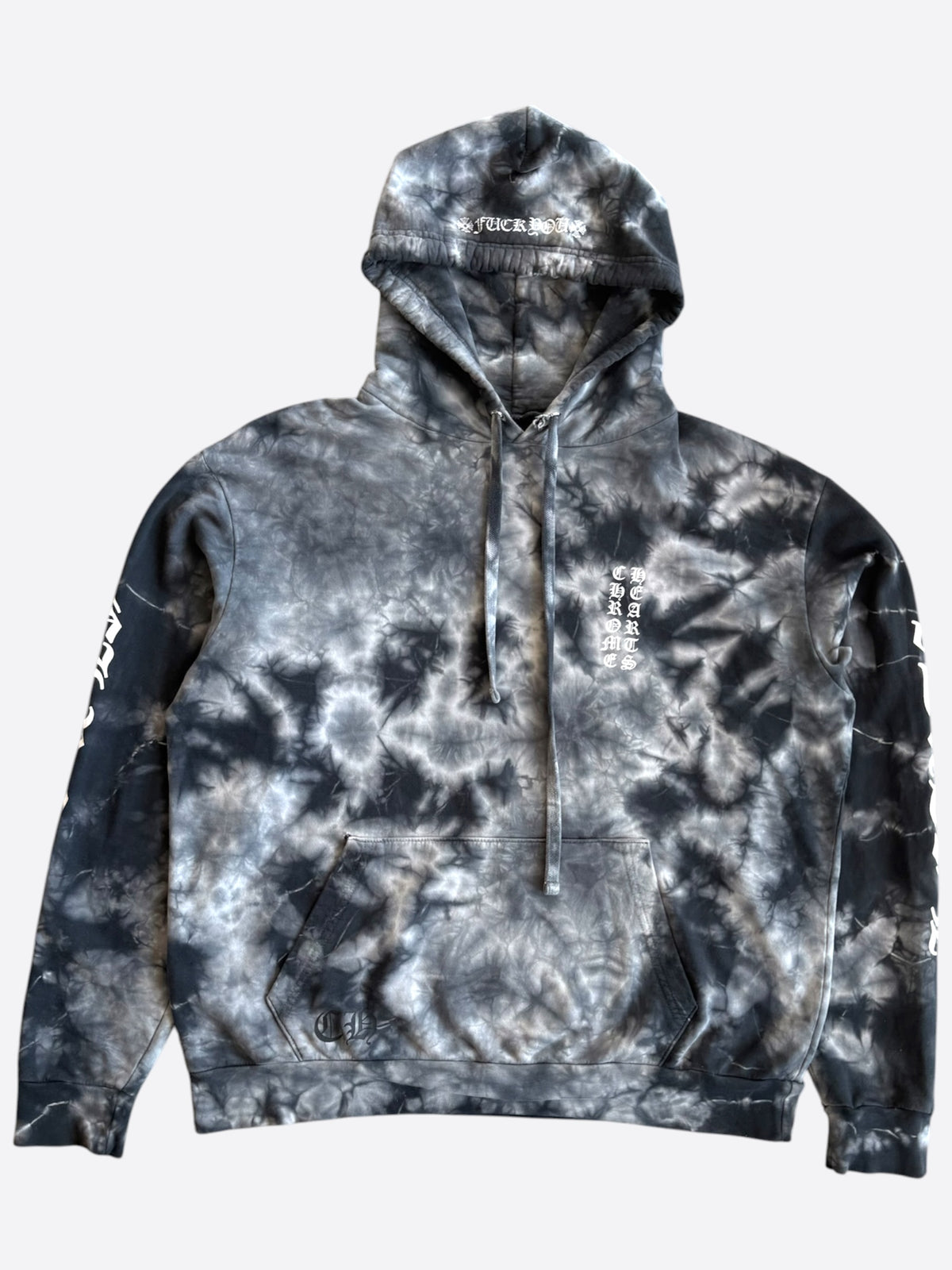 Chrome Hearts Black & White Tie-Dye Horseshoe Logo Hoodie