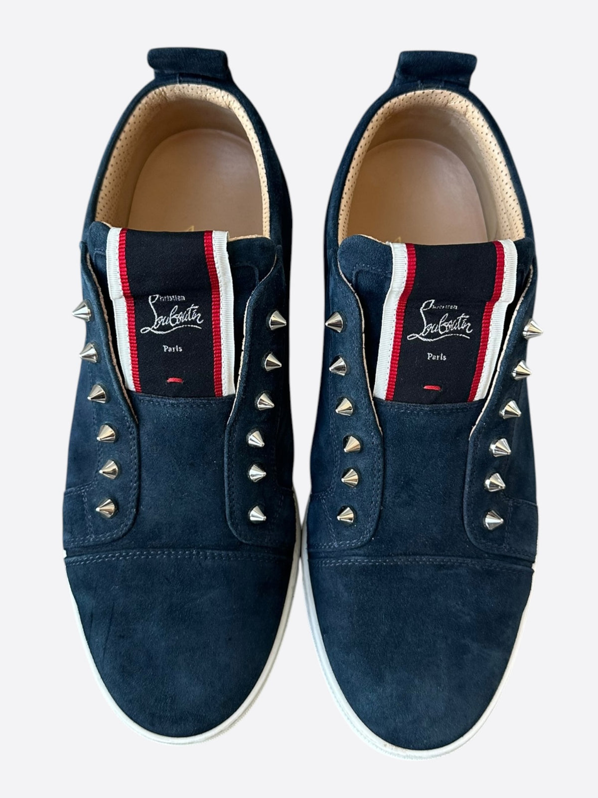 Christian Louboutin Navy Suede Slip On Sneakers