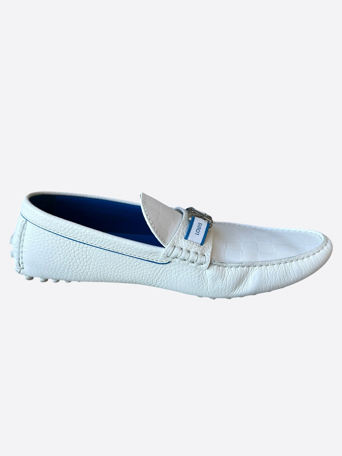 Louis Vuitton White & Silver Logo Monte Carlo Loafers