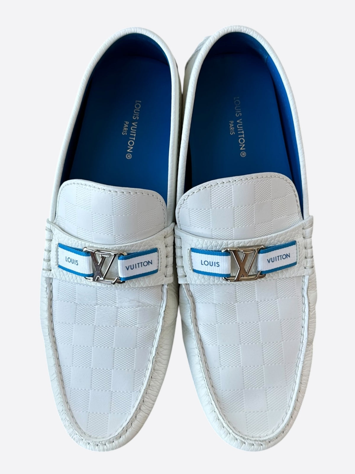Louis Vuitton White & Silver Logo Monte Carlo Loafers