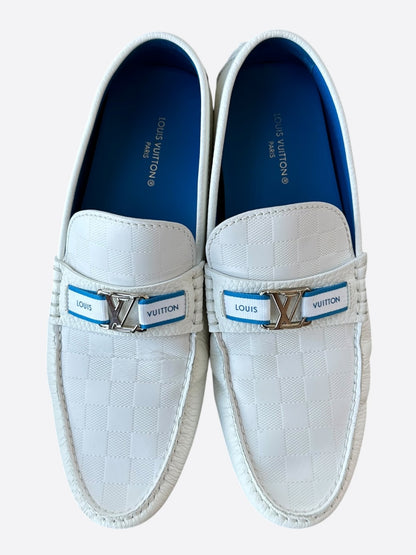 Louis Vuitton White & Silver Logo Monte Carlo Loafers