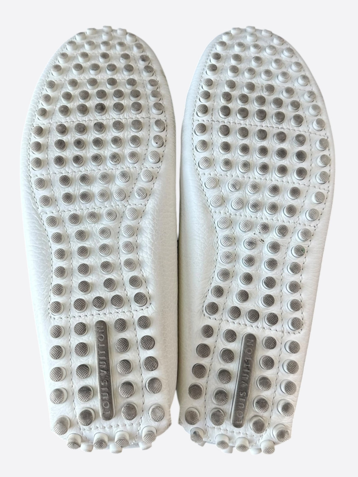 Louis Vuitton White & Silver Logo Monte Carlo Loafers