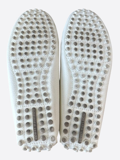 Louis Vuitton White & Silver Logo Monte Carlo Loafers