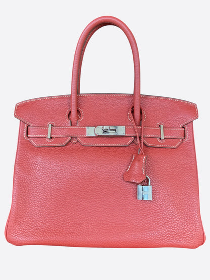 Hermes Red Togo & Palladium Hardware Birkin 30