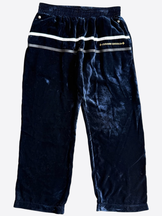 Chrome Hearts Navy & White Embroidered Logo Velour Track Pants