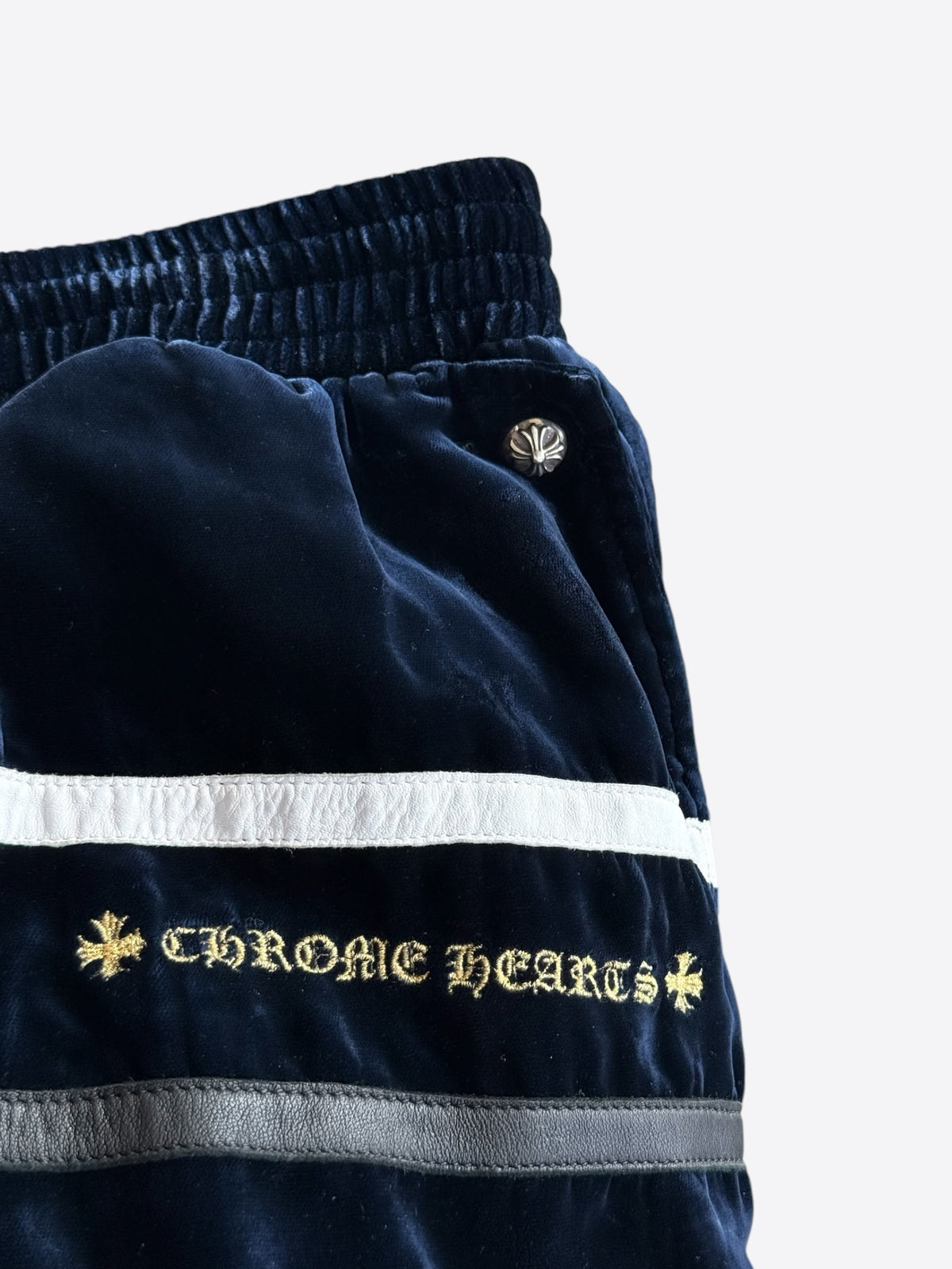 Chrome Hearts Navy & White Embroidered Logo Velour Track Pants