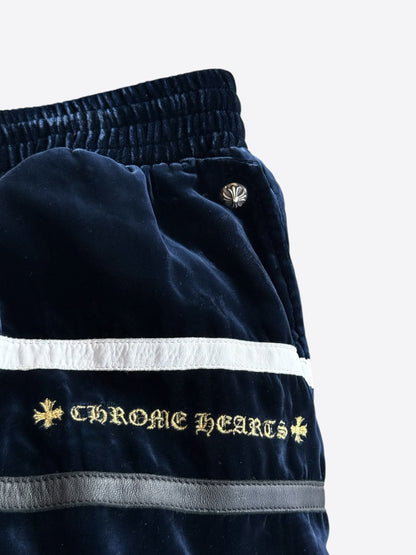 Chrome Hearts Navy & White Embroidered Logo Velour Track Pants