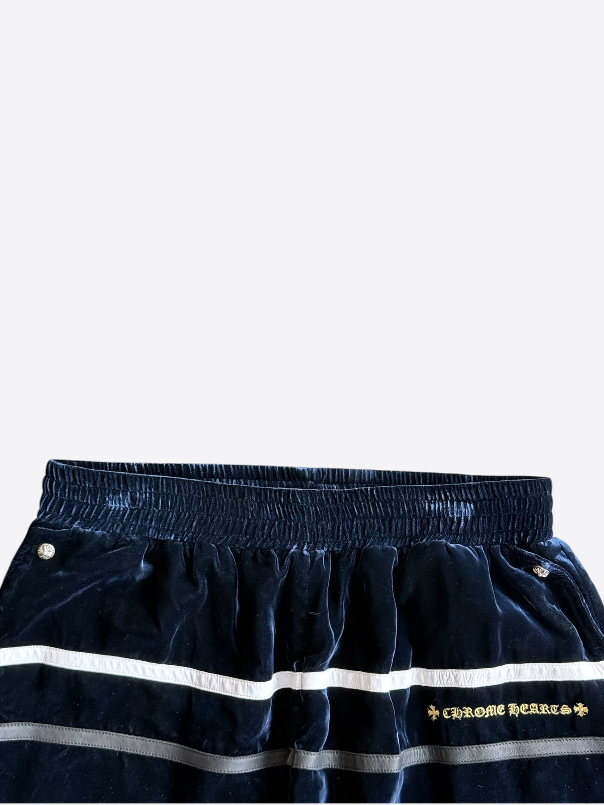 Chrome Hearts Navy & White Embroidered Logo Velour Track Pants