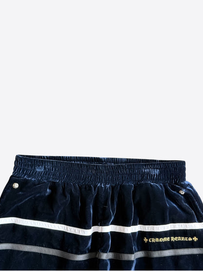 Chrome Hearts Navy & White Embroidered Logo Velour Track Pants