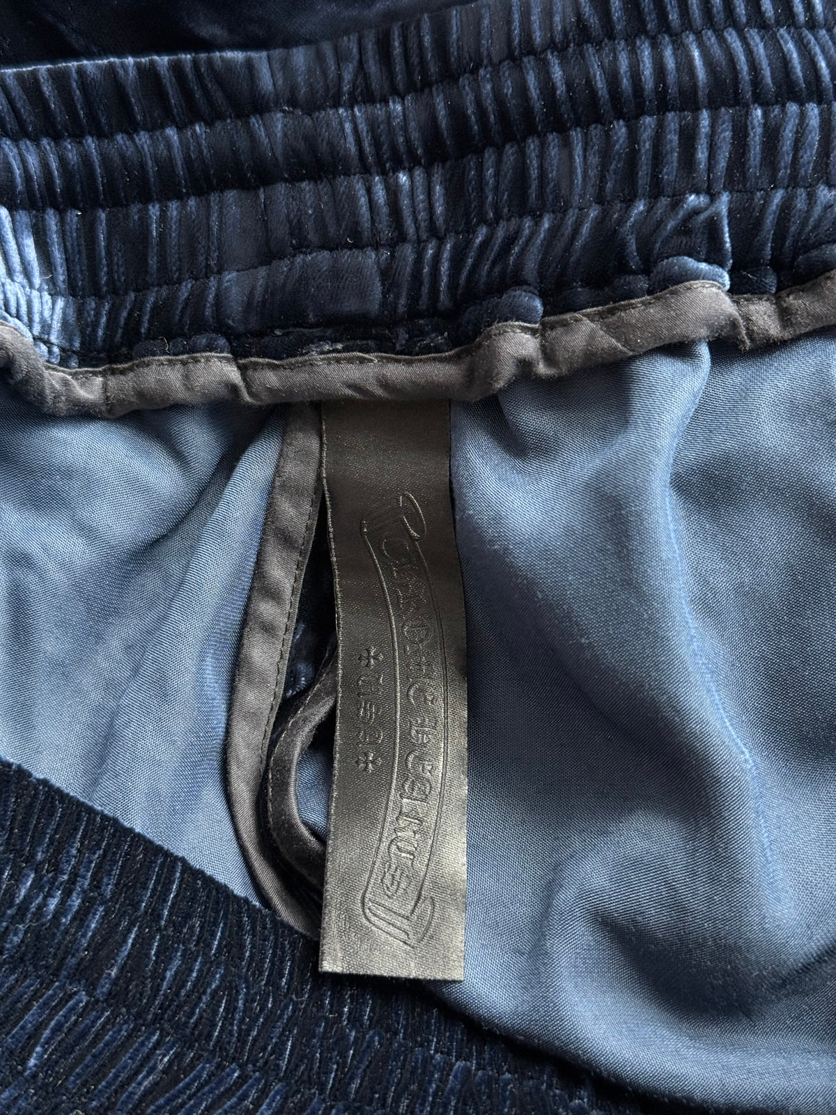 Chrome Hearts Navy & White Embroidered Logo Velour Track Pants