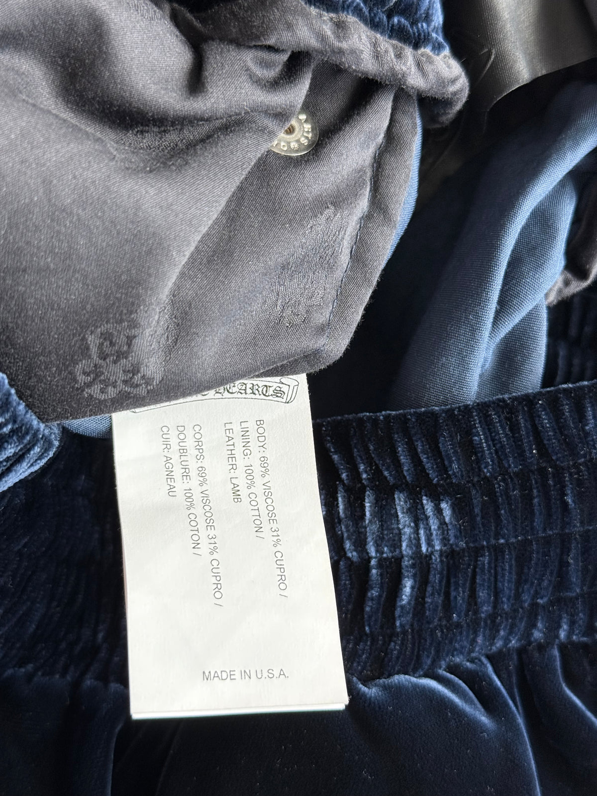 Chrome Hearts Navy & White Embroidered Logo Velour Track Pants