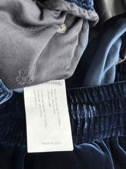 Chrome Hearts Navy & White Embroidered Logo Velour Track Pants