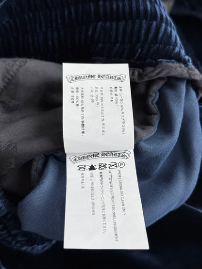 Chrome Hearts Navy & White Embroidered Logo Velour Track Pants