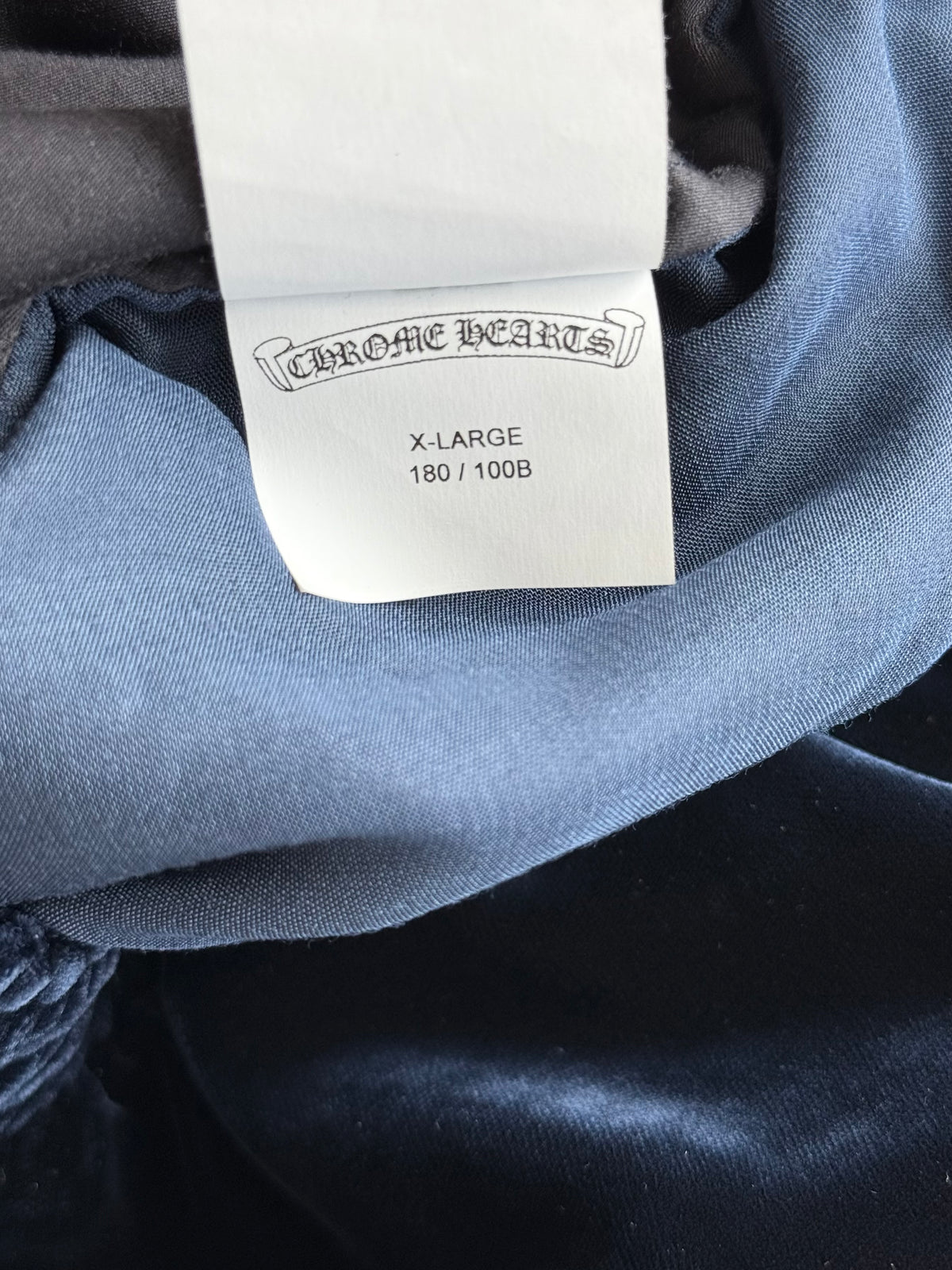 Chrome Hearts Navy & White Embroidered Logo Velour Track Pants