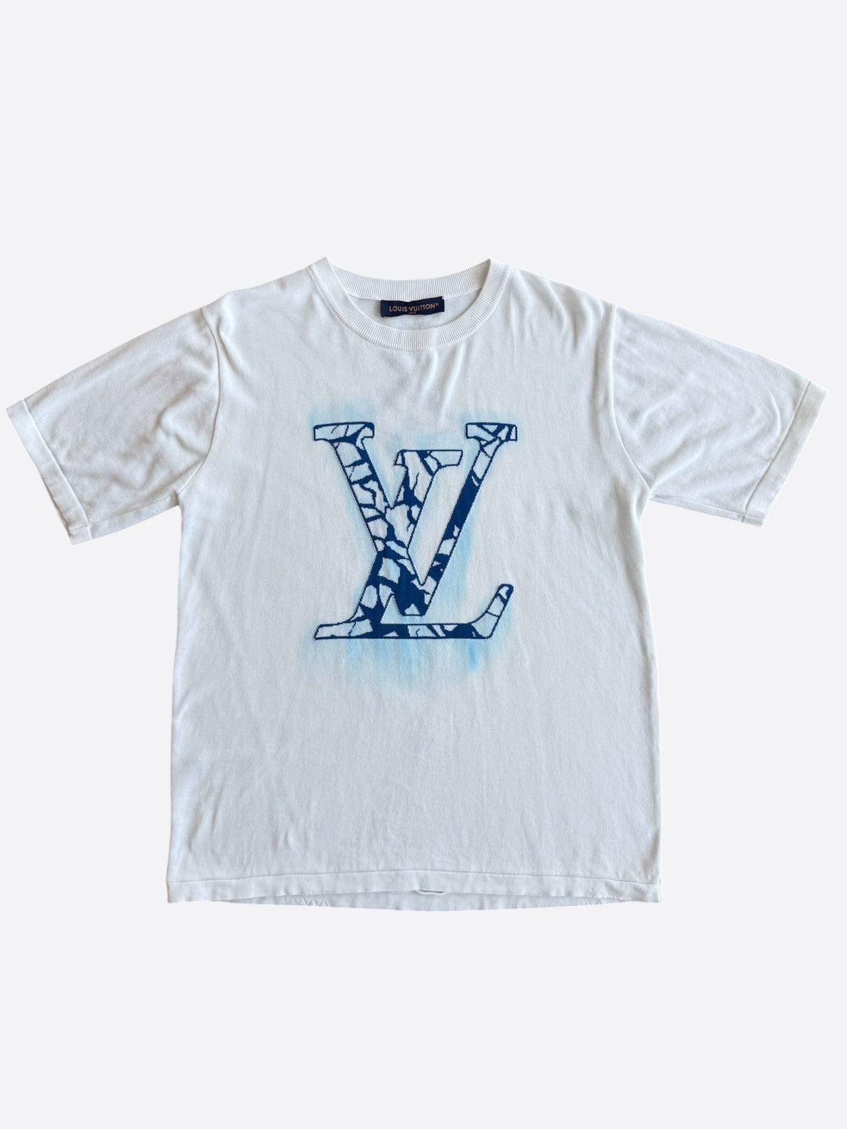 Louis Vuitton White & Blue Ice Logo Intarsia T-Shirt