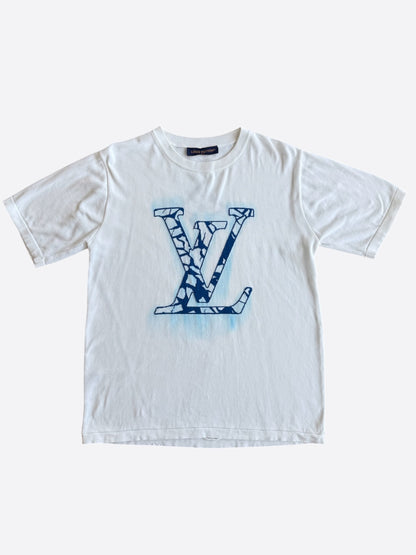 Louis Vuitton White & Blue Ice Logo Intarsia T-Shirt