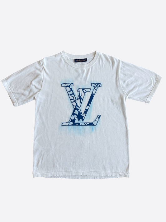 Louis Vuitton White & Blue Ice Logo Intarsia T-Shirt