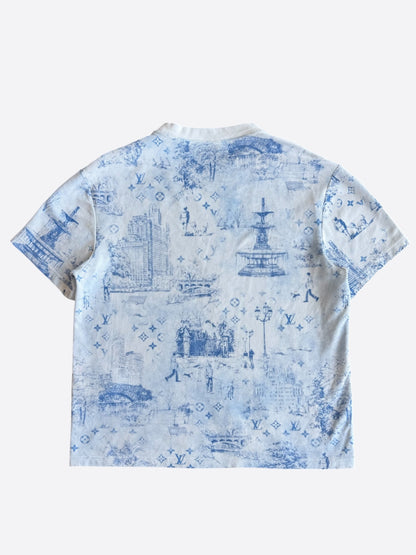 Louis Vuitton White & Blue Monogram Pique T-Shirt