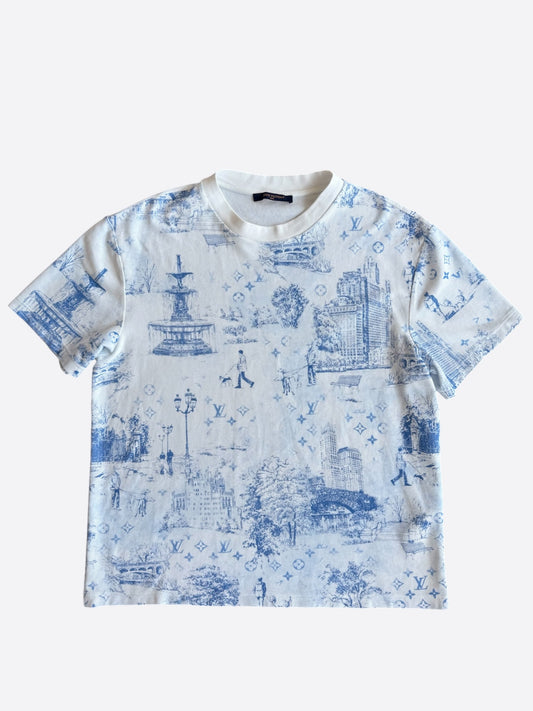 Louis Vuitton White & Blue Monogram Pique T-Shirt