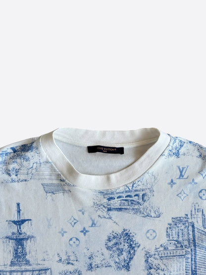 Louis Vuitton White & Blue Monogram Pique T-Shirt