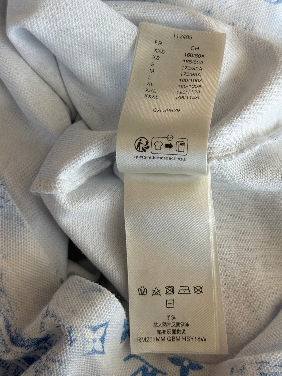 Louis Vuitton White & Blue Monogram Pique T-Shirt