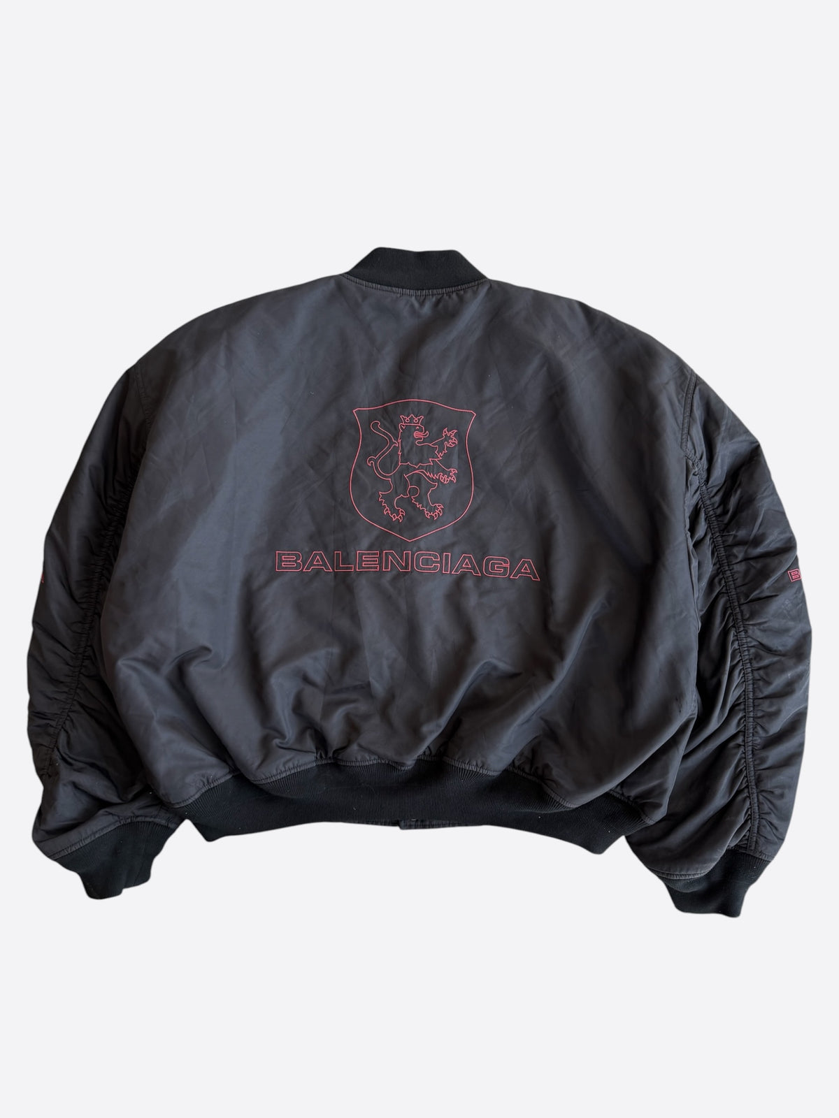 Balenciaga Black & Red Lion Club Embroidered Logo Bomber Jacket