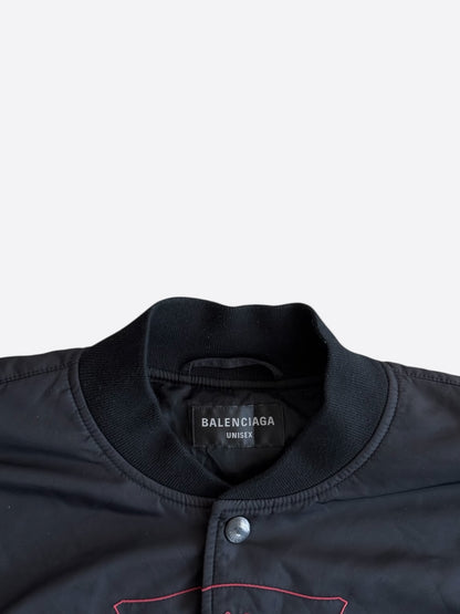 Balenciaga Black & Red Lion Club Embroidered Logo Bomber Jacket