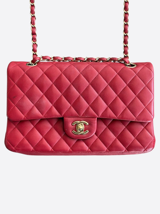 Chanel Red Quilted Lambskin Medium Double Flap Bag