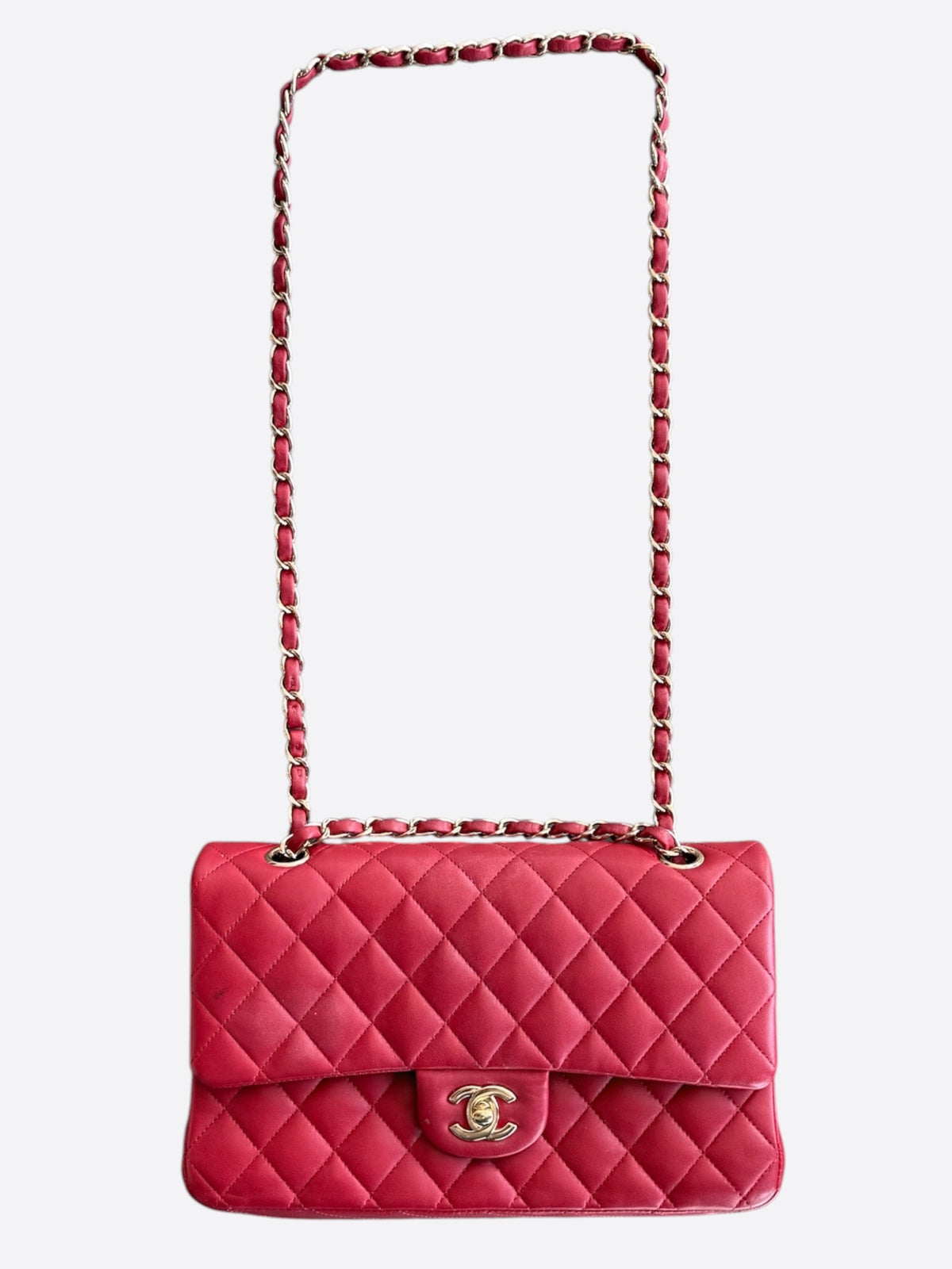 Chanel Red Quilted Lambskin Medium Double Flap Bag