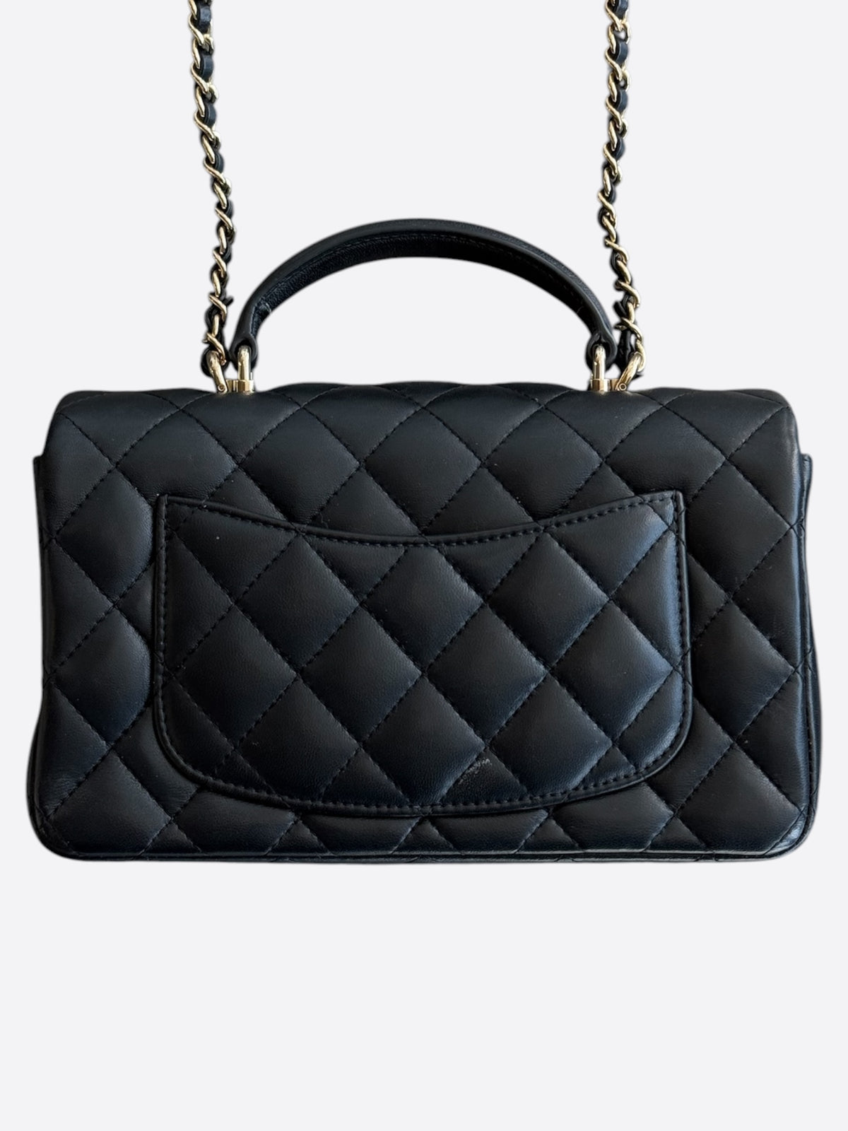 Chanel Black Lambskin Quilted Mini Top Handle Flap Bag