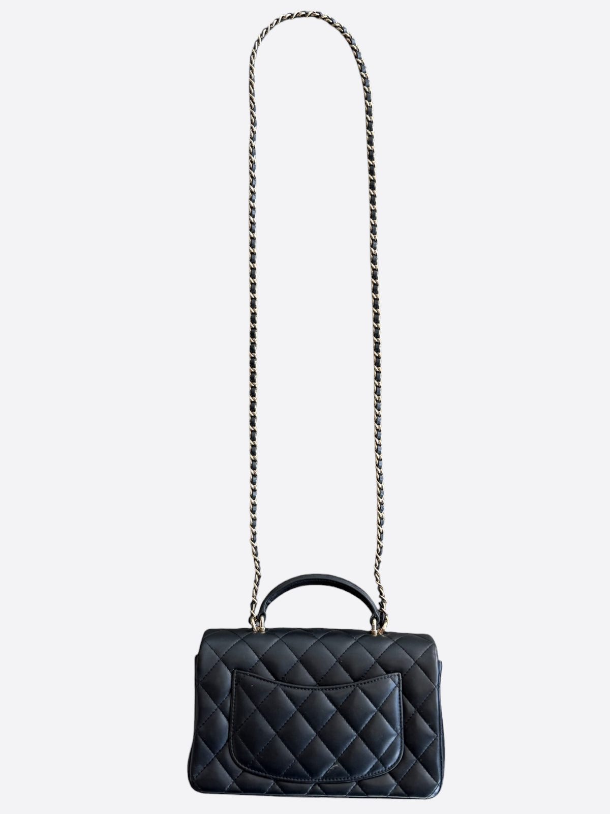 Chanel Black Lambskin Quilted Mini Top Handle Flap Bag