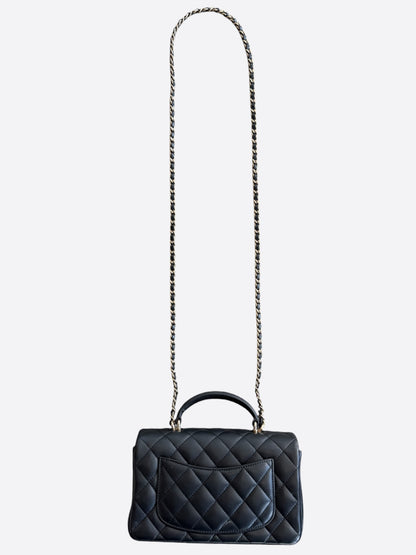 Chanel Black Lambskin Quilted Mini Top Handle Flap Bag