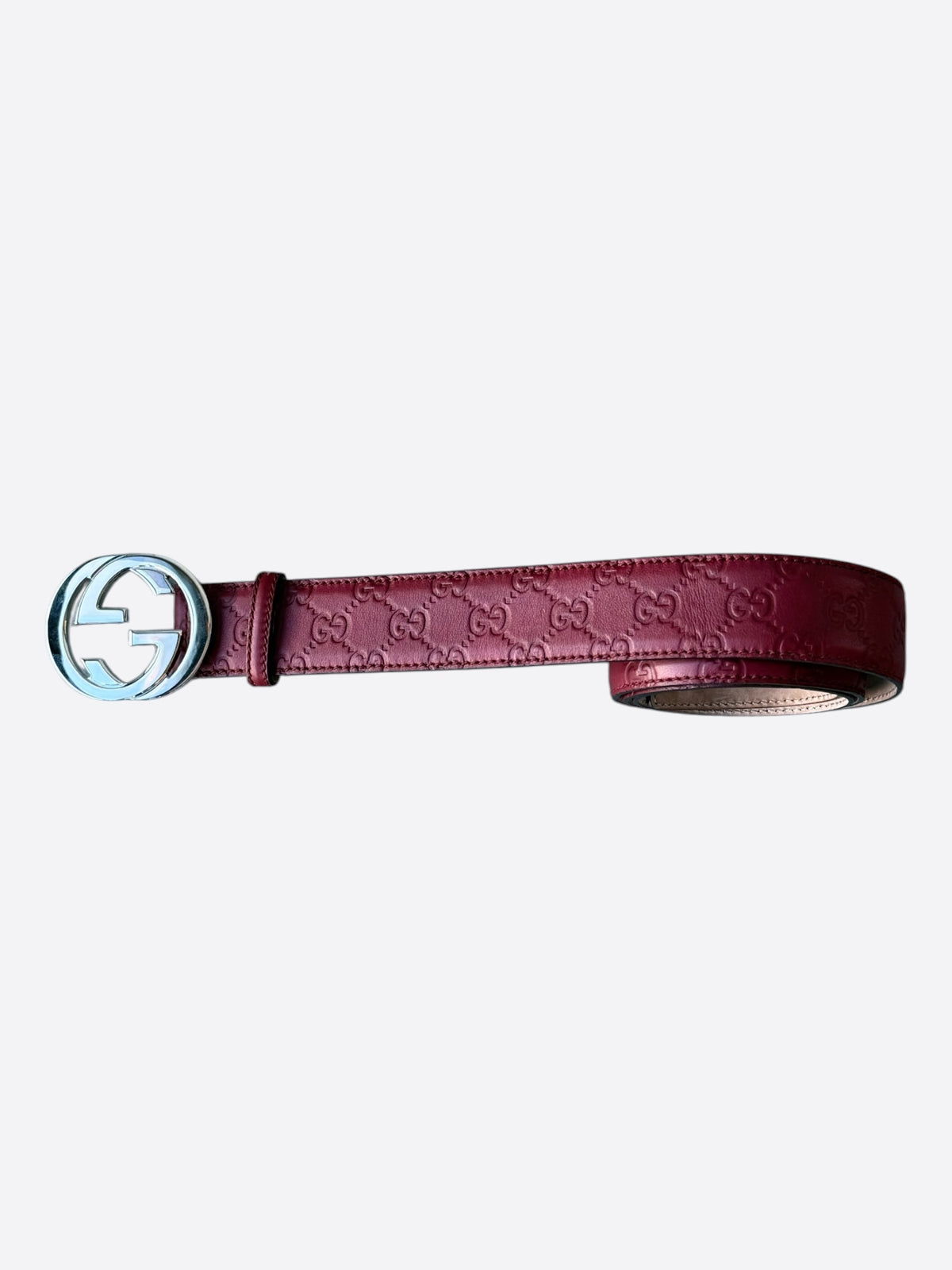 Gucci Burgundy & Silver Guccissima Interlocking G Belt