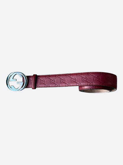 Gucci Burgundy & Silver Guccissima Interlocking G Belt
