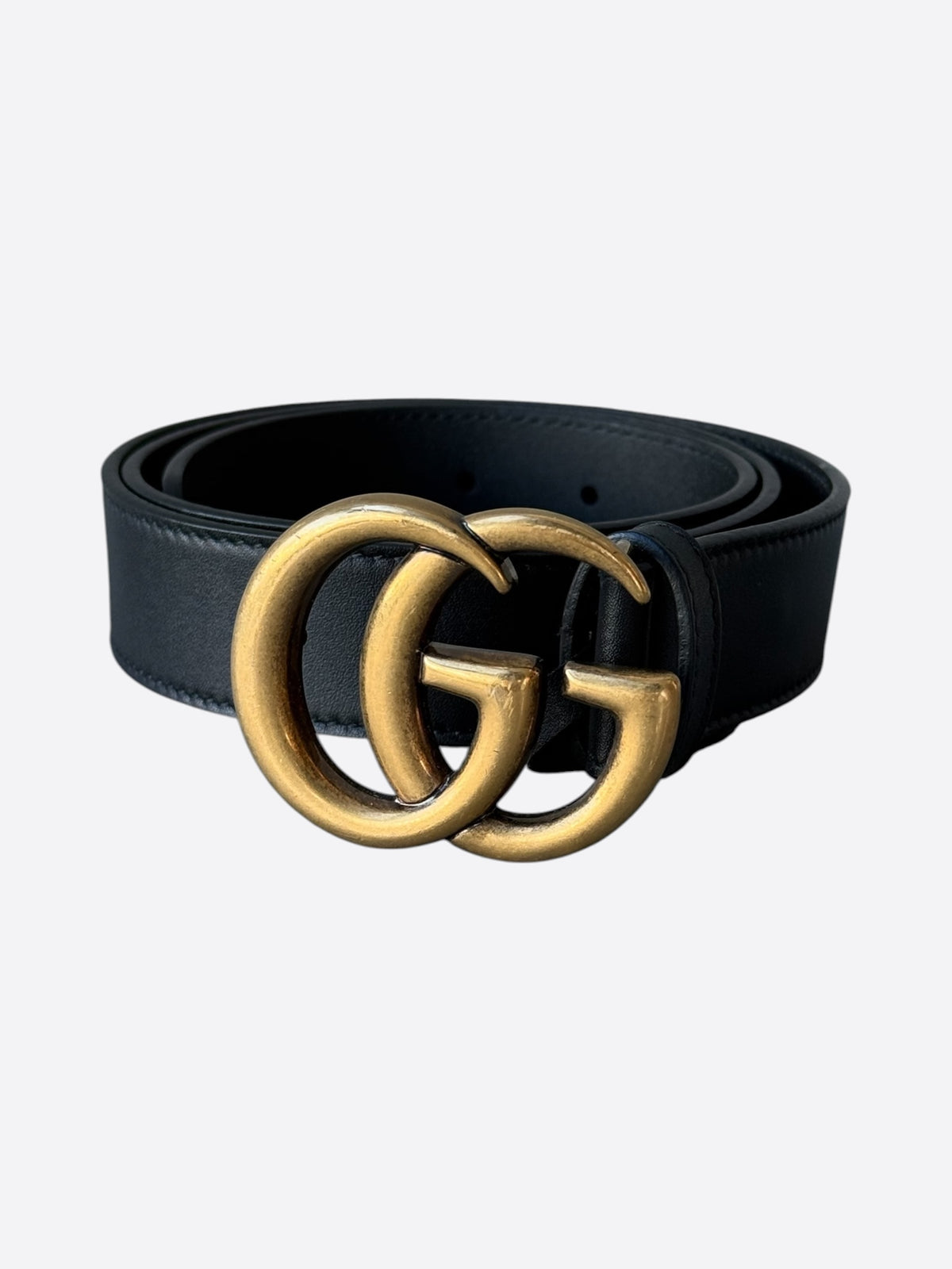 Gucci Black & Gold GG Marmont Leather Belt