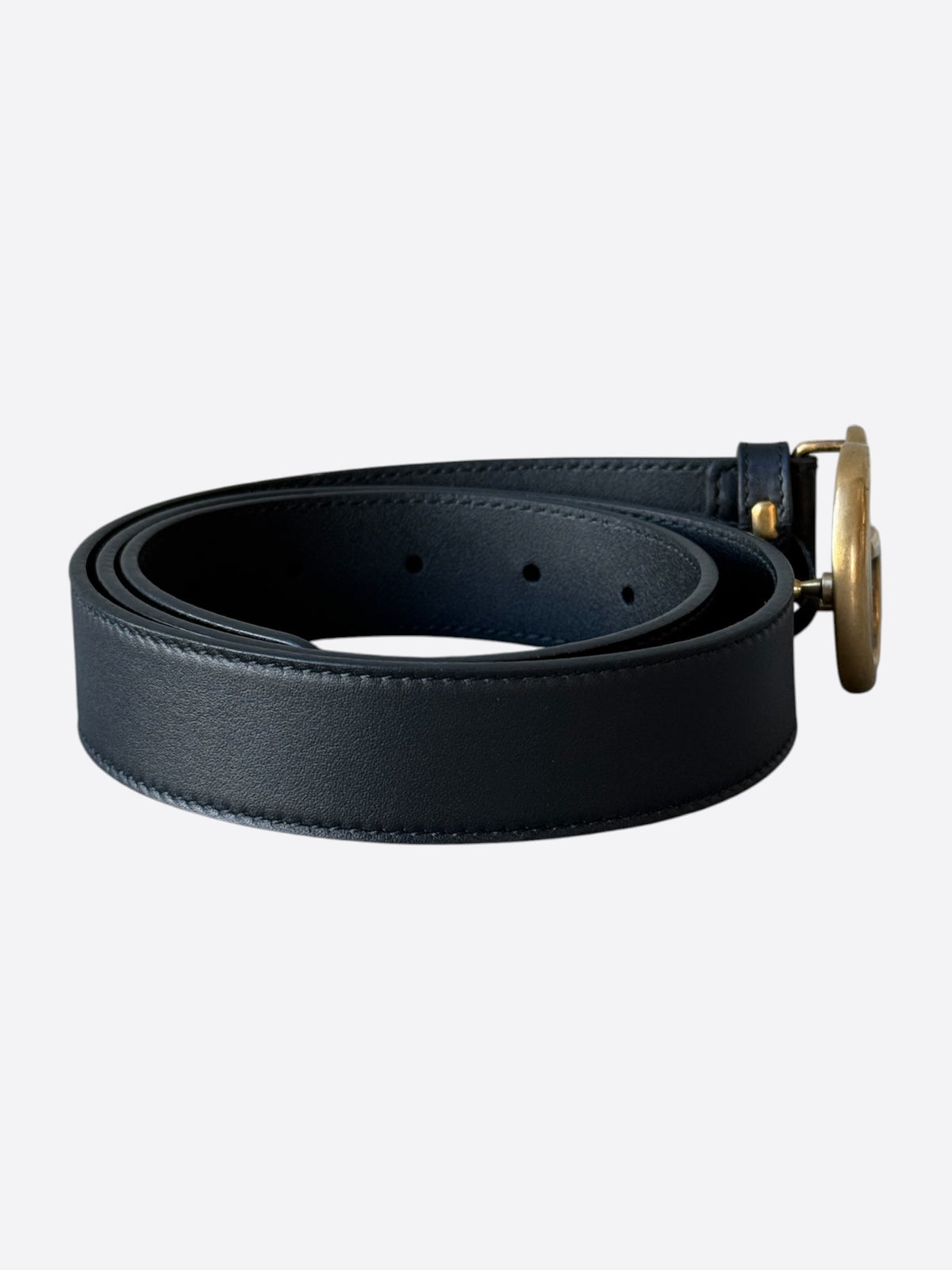 Gucci Black & Gold GG Marmont Leather Belt
