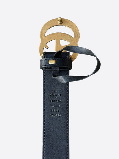 Gucci Black & Gold GG Marmont Leather Belt