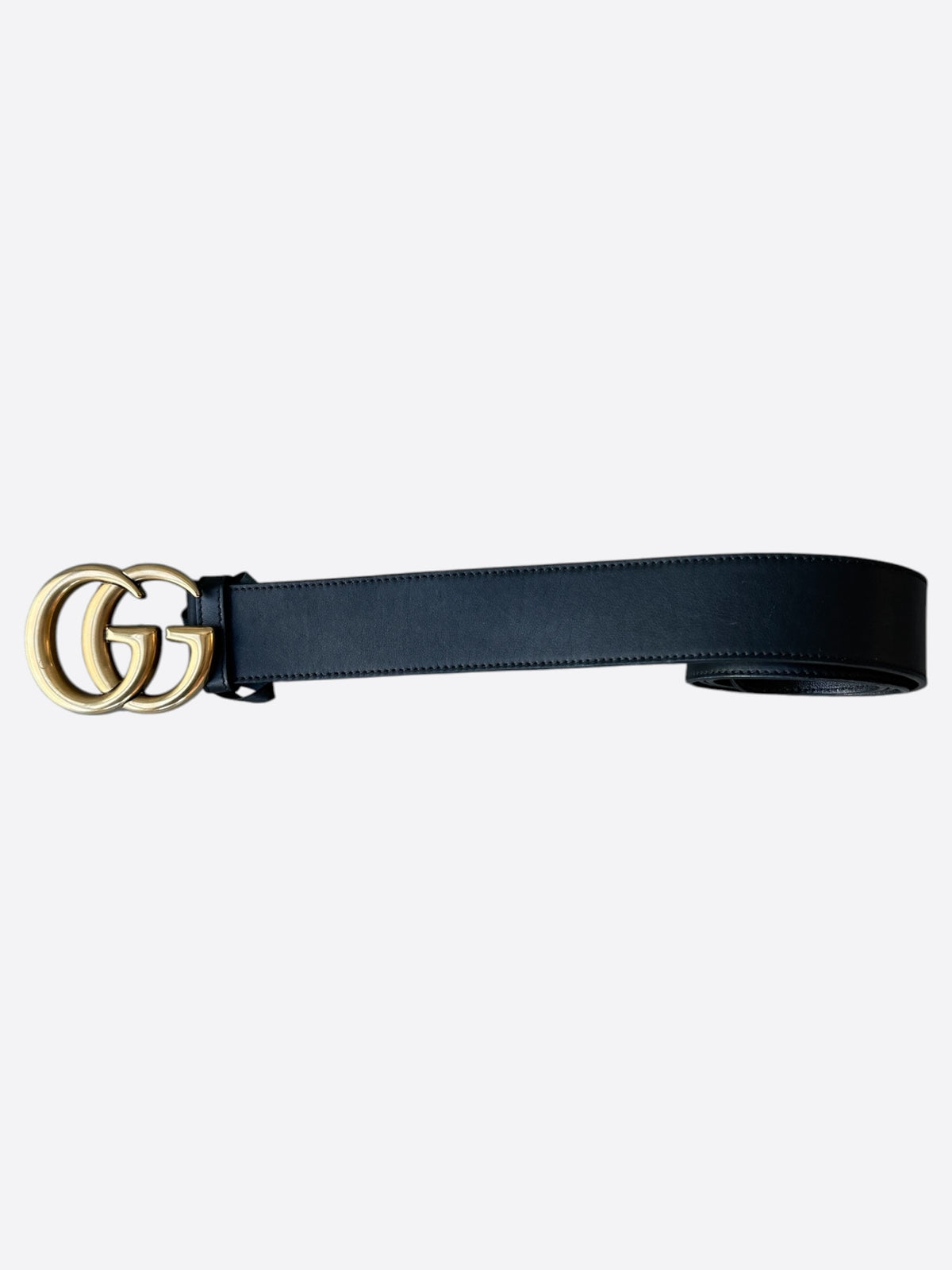 Gucci Black & Gold GG Marmont Leather Belt