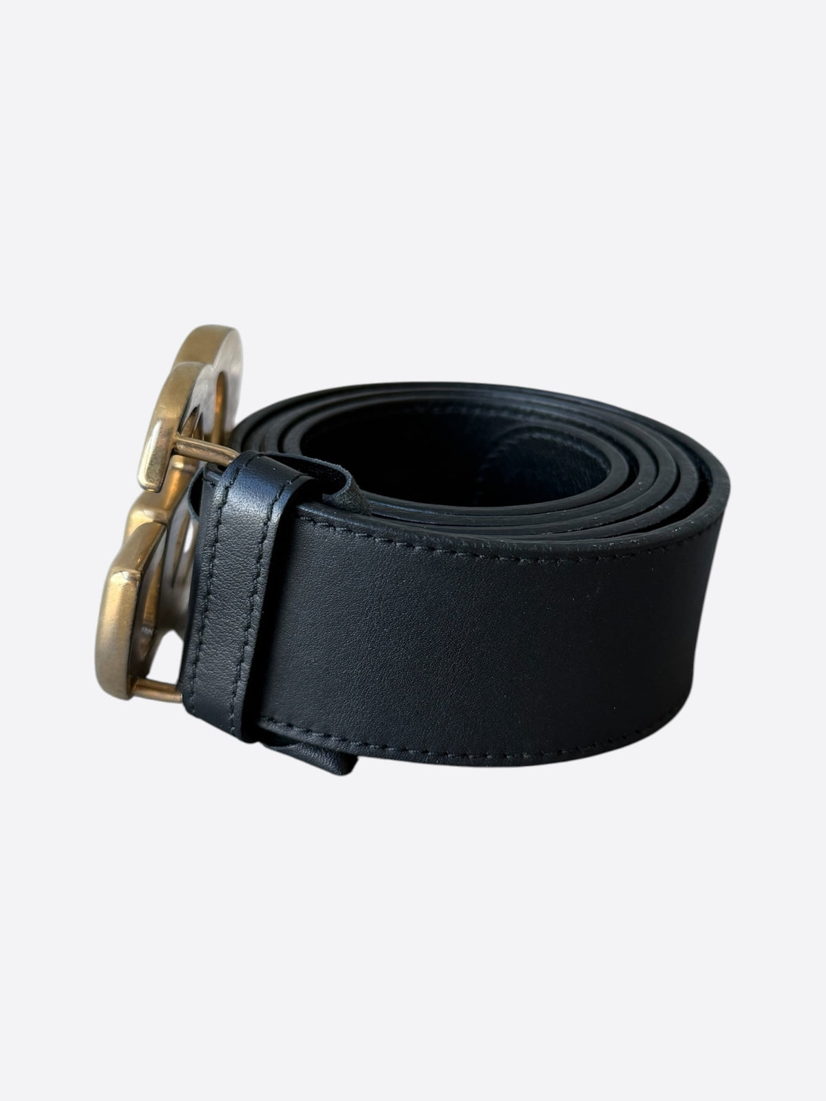 Gucci Black & Gold GG Marmont Leather Belt