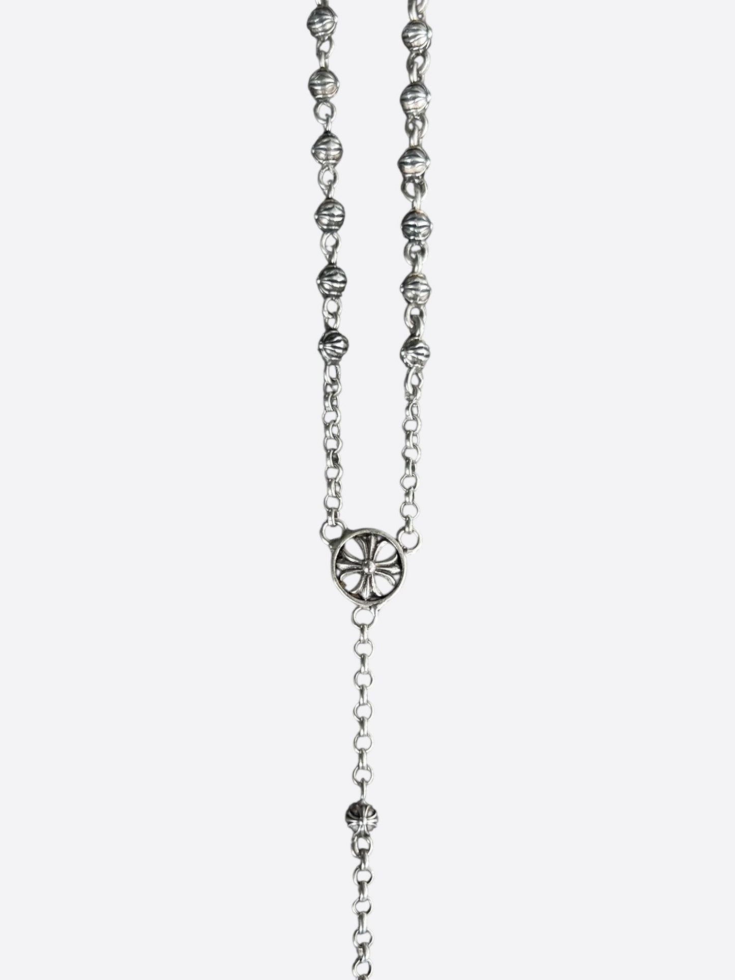 Chrome Hearts Rosary Bead Chain Silver Necklace