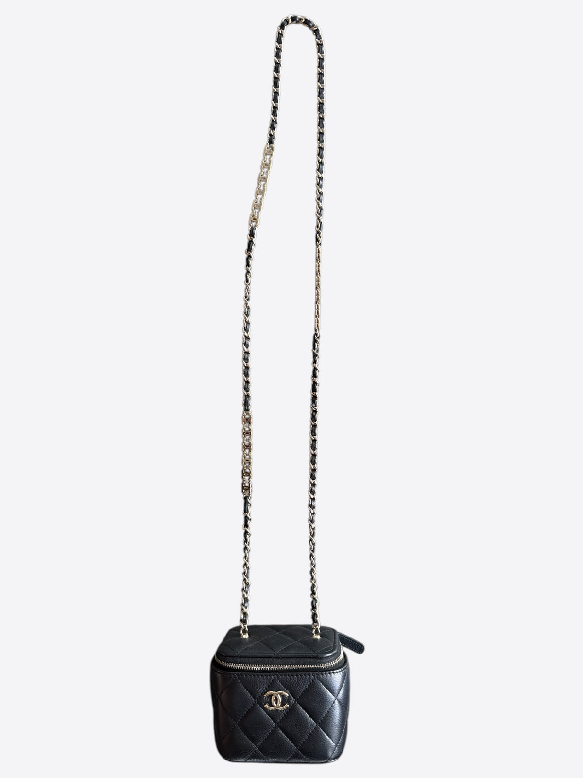 Chanel Black Quilted Caviar Mini Vanity Case
