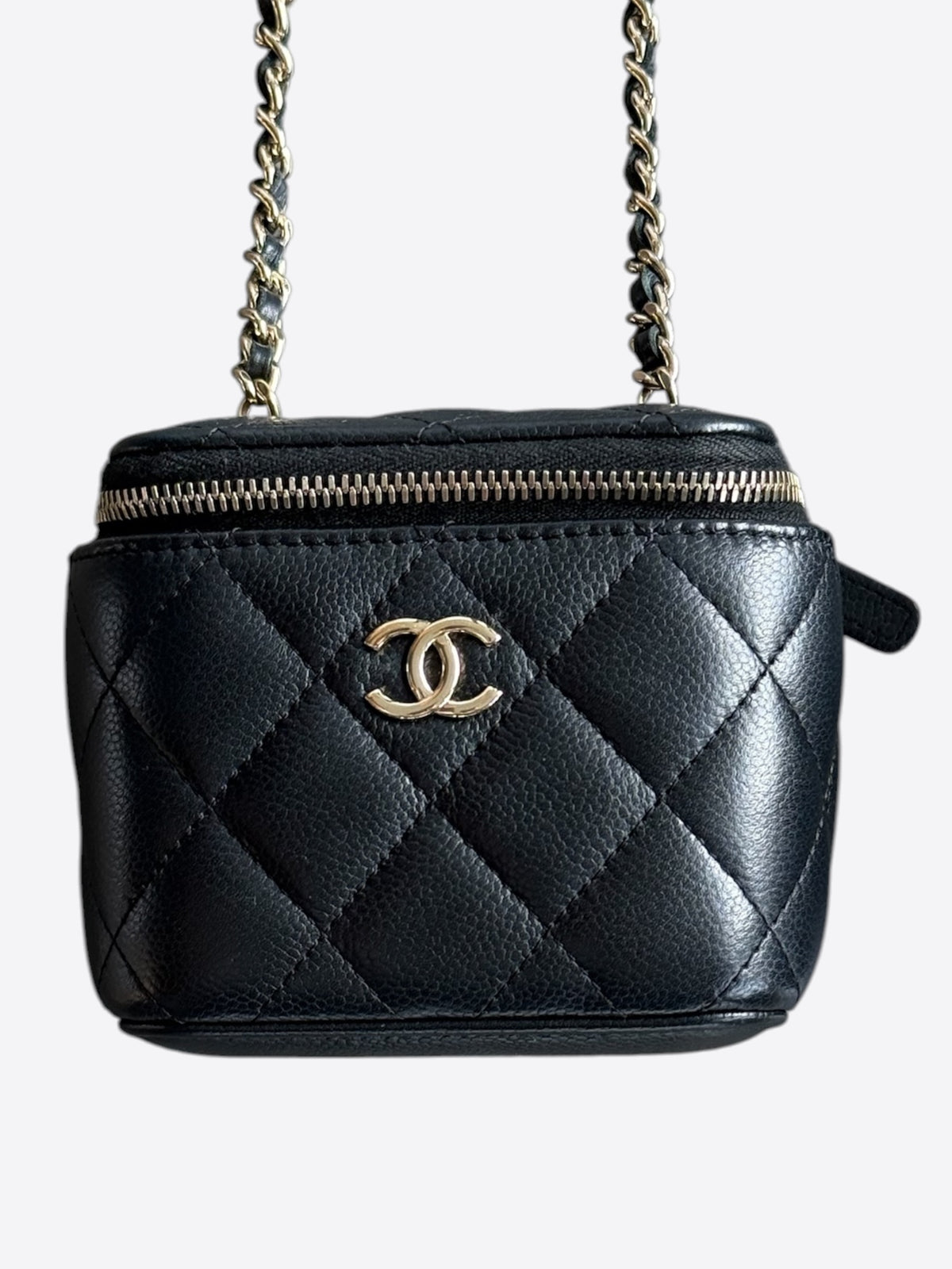 Chanel Black Quilted Caviar Mini Vanity Case