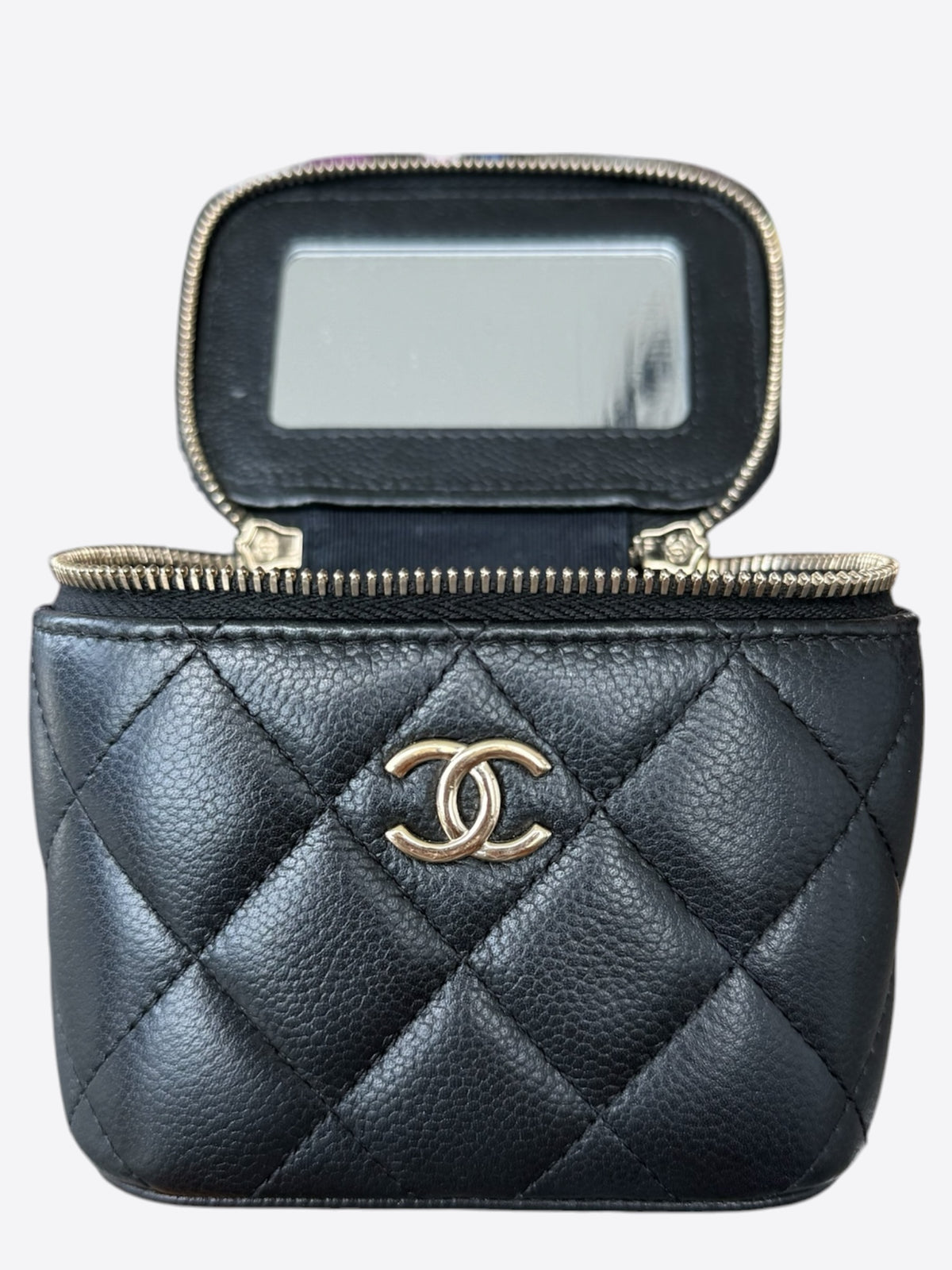Chanel Black Quilted Caviar Mini Vanity Case