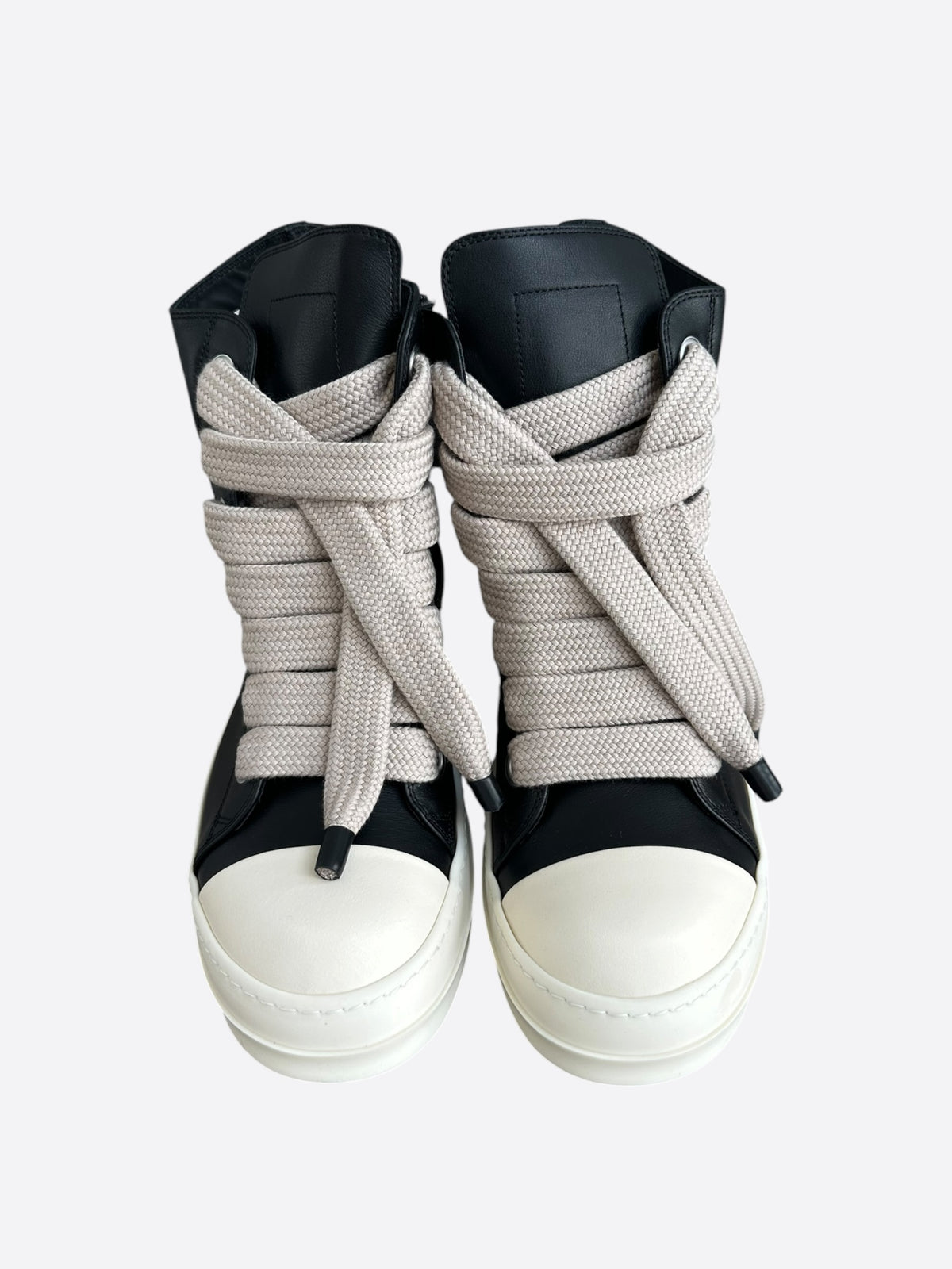 Rick Owens Black & White Leather Jumbo Lace High Top Sneakers