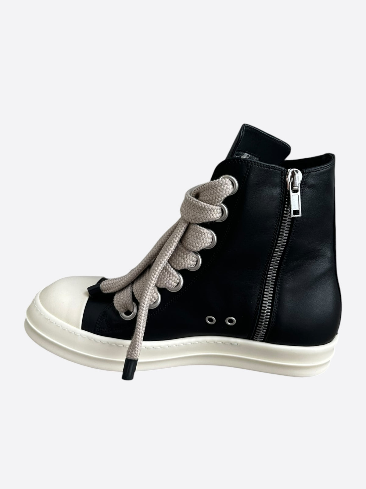 Rick Owens Black & White Leather Jumbo Lace High Top Sneakers