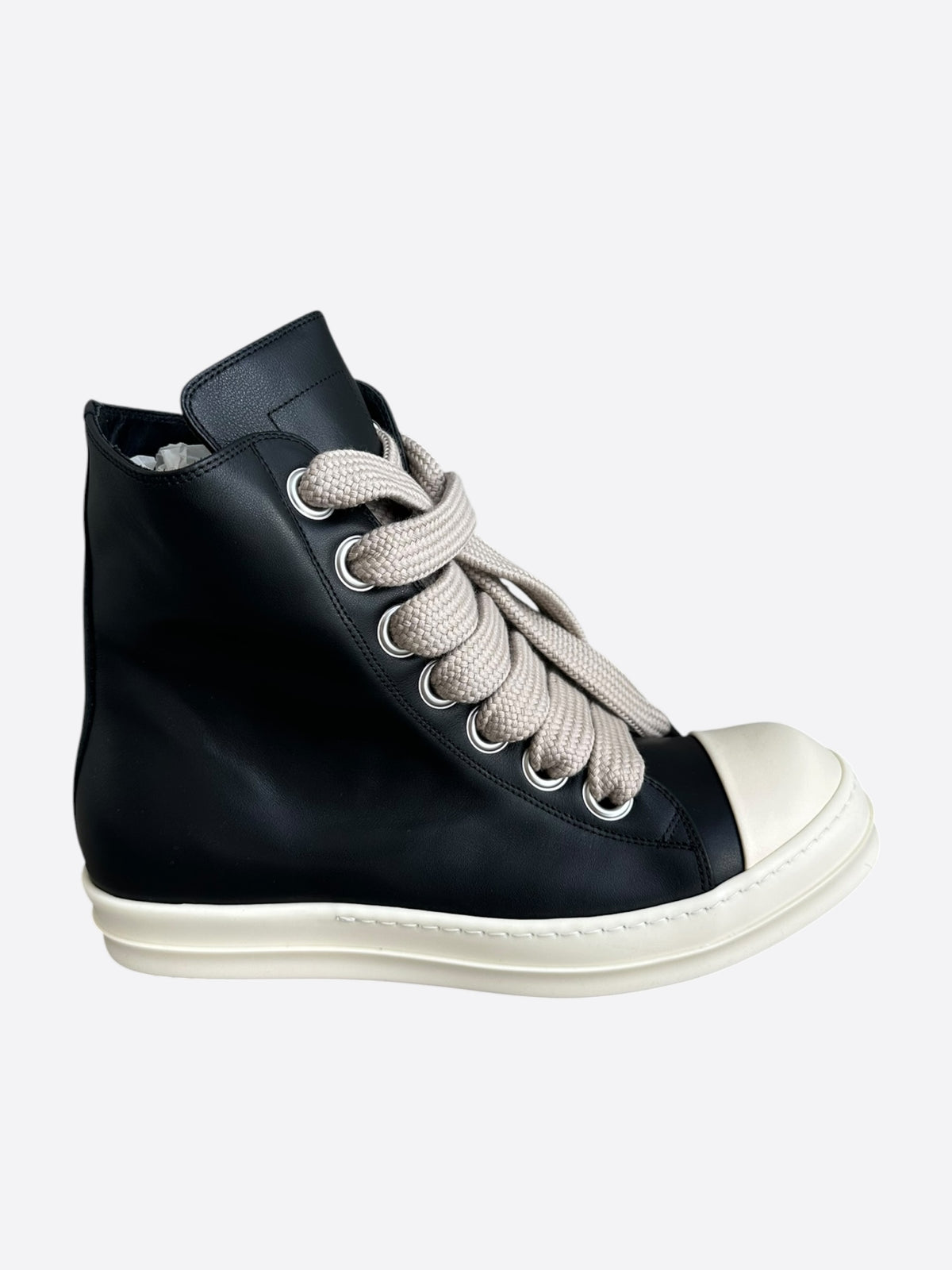 Rick Owens Black & White Leather Jumbo Lace High Top Sneakers