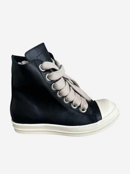Rick Owens Black & White Leather Jumbo Lace High Top Sneakers